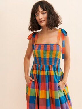 Payal Jain Smocked Bodice Check Maxi Dress — Multi-Colored / Large